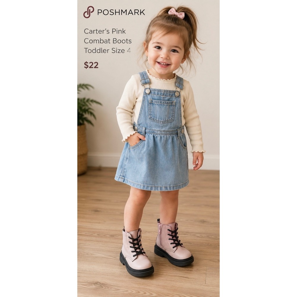 Carter's Pink Combat Boots Toddler Size 4 Girl Zip Up Lug Sole Moto Casual Girly